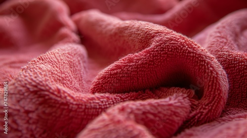 This is a close-up image of a red towel. The towel is soft and fluffy, and the image has a warm and inviting feel to it.