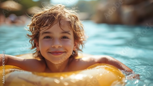 happy child in a swimming pool. Created with generative AI.