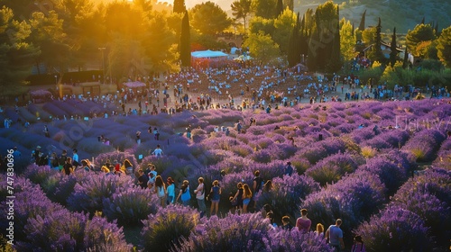 A beautiful shot of a lavender field in bloom. The lavender is in full bloom and the field is a sea of purple.