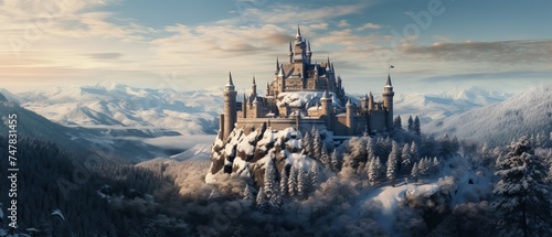 Winter Wonderland: Enchanting Castle Amidst Snowy Peaks and Forests, Canon RF 50mm f/1.2L USM Capture