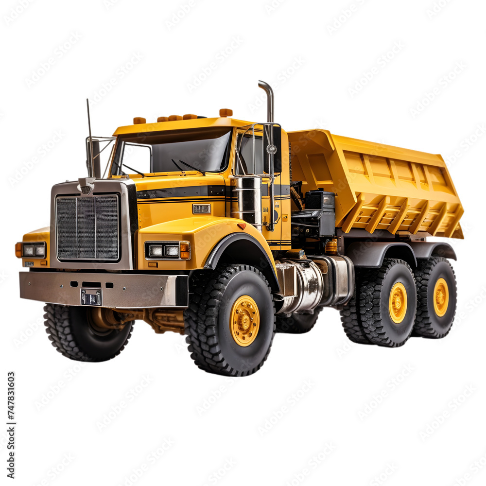 Modern yellow dump truck on transparent background