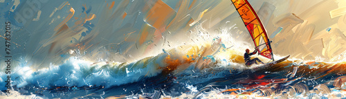 Windsurfer Riding Waves in Vibrant Seascape