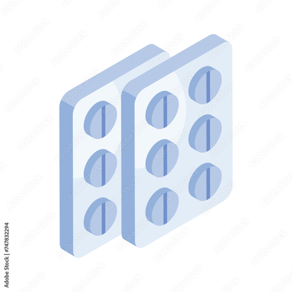 Download this creatively crafted isometric icon of tablets strip in modern style Download this creatively crafted isometric icon of tablets strip in modern style