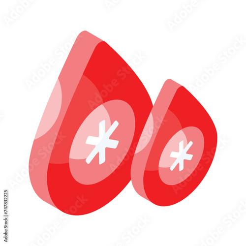 An isometric icon of blood drops in modern style, editable vector