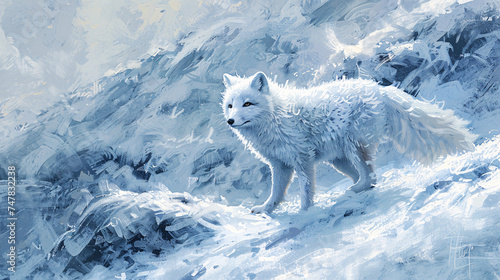 Arctic Fox in a Snowy Mountain Landscape
