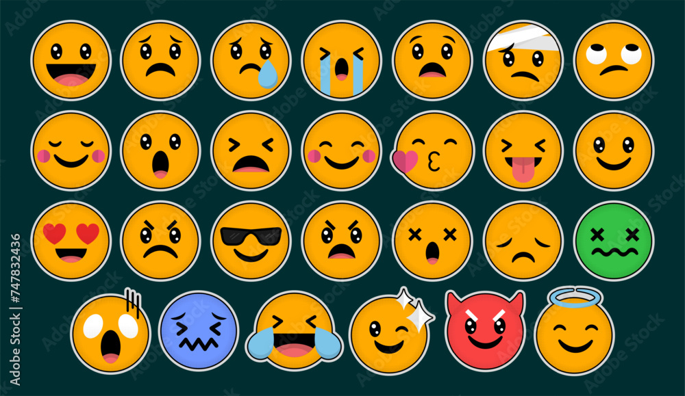 Collection of cute emoticons reaction sticker Collection of cute emoticons reaction sticker