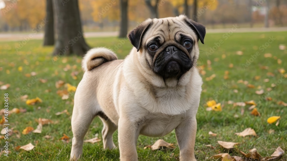 Fawn pug dog in the park Fawn pug dog in the park