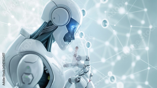Artificial intelligence robot browses data.  Artificial intelligence is on the network.