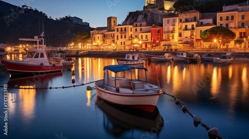 Mystical Harbor Twilight  Vibrant Porto Venero  Italy  with Lantern-Lit Boats - Canon RF 50mm f 1.2L USM