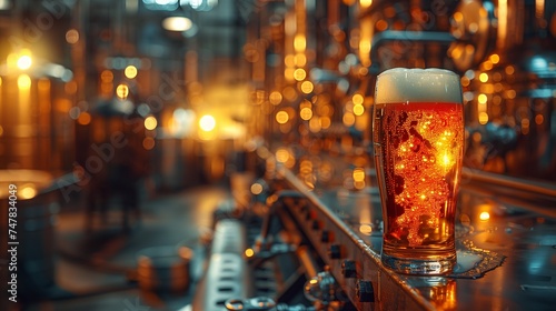 ビール工場とグラスに入ったビール photo