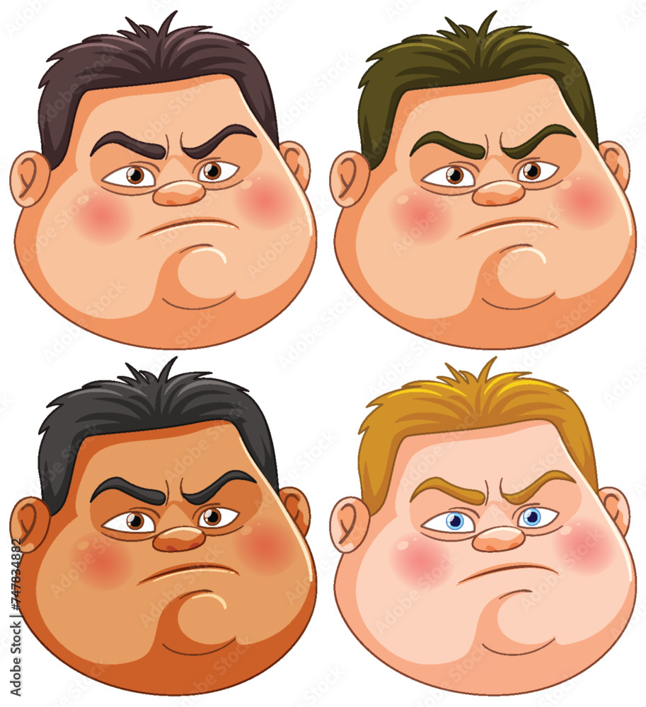 Four cartoon faces showing different expressions. Four cartoon faces showing different expressions.