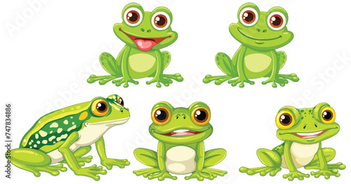 Collection of cute cartoon frogs in various poses