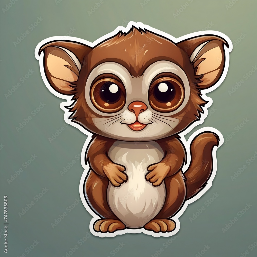 Naklejka premium Tarsier or Tarsius Pumilus. Sharp-Eyed Adventures of a Mini Primate.