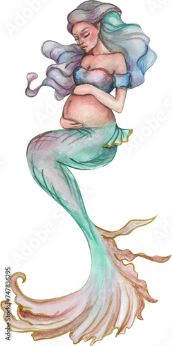 Watercolor mermaid girl. Watercolor hand drawn illustration. Perfect for children artworks, wallpapers, posters, greeting cards, prints .