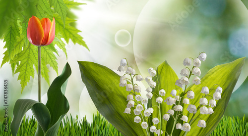  beautiful white lily of the valley flowers. Spring bouquet of lilies of the valley