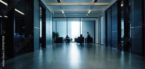 Corporate Defocused Office with Silhouettes of Business People Evoking the Dynamic Business Lifestyle