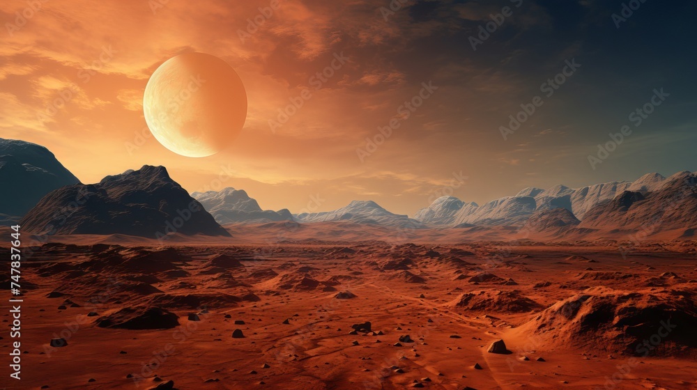 Otherworldly Landscape: Rocky Hills, Mars-like Moon on Red Planet - NASA Canon RF 50mm