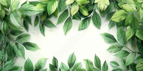 A Lush Frame of Fresh Green Leaves on a Pure White Background, Representing Growth, Health, and Environmental Consciousness, Generative AI