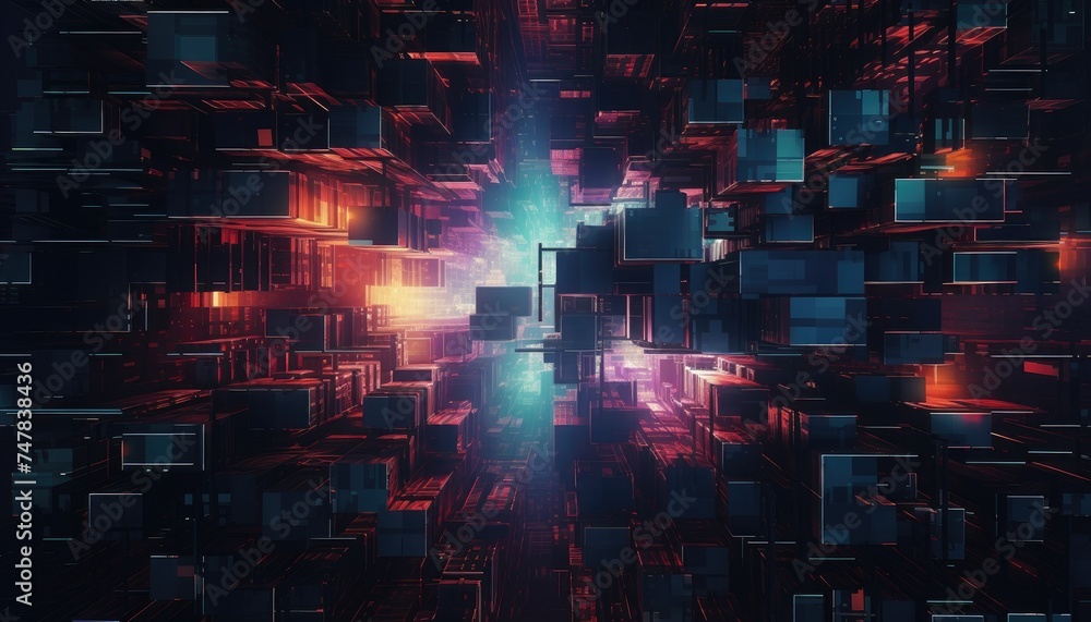 Obraz premium Abstract futuristic sci-fi cyberpunk seamless displacement map. Complex intricate glitch art