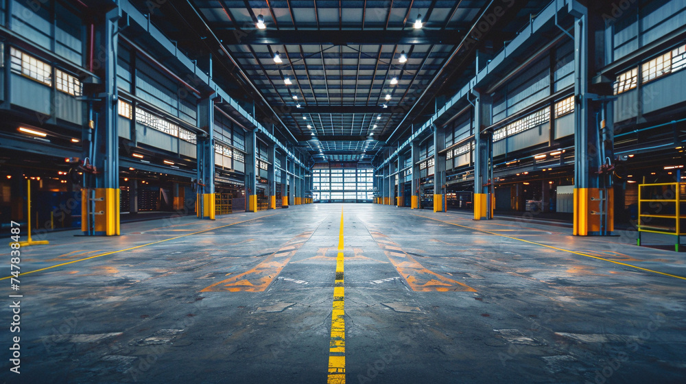 Spacious Industrial Warehouse Interior with Empty Floor Spacious Industrial Warehouse Interior with Empty Floor