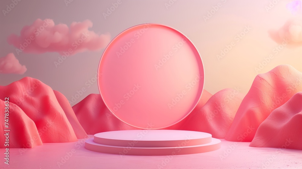 Abstract pink podium landscape, template with space for product