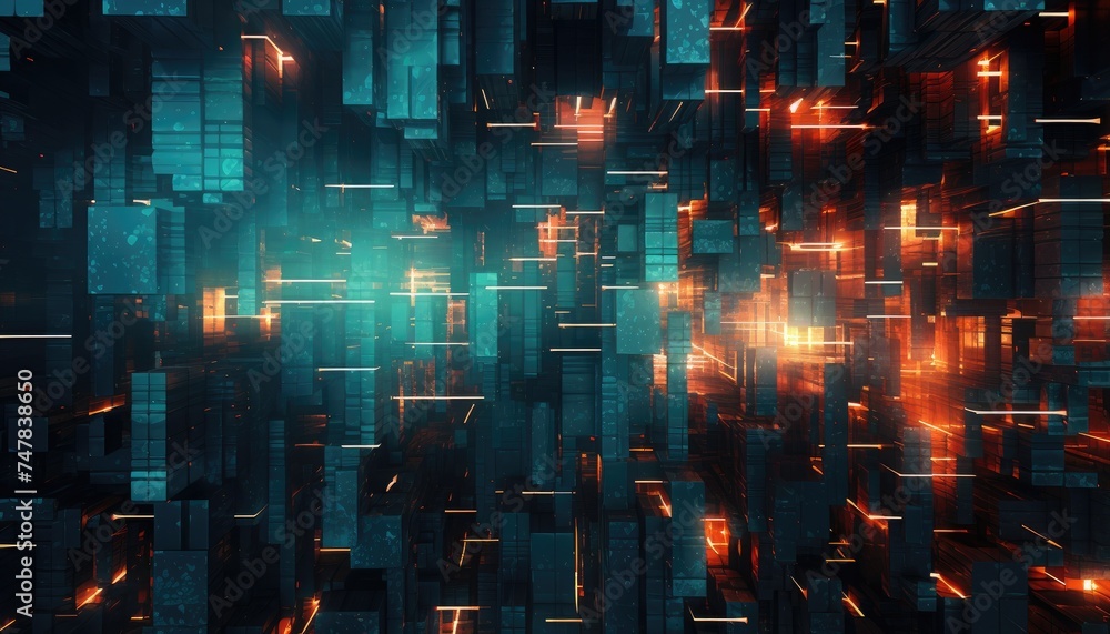 Obraz premium Abstract futuristic sci-fi cyberpunk seamless displacement map. Complex intricate glitch art