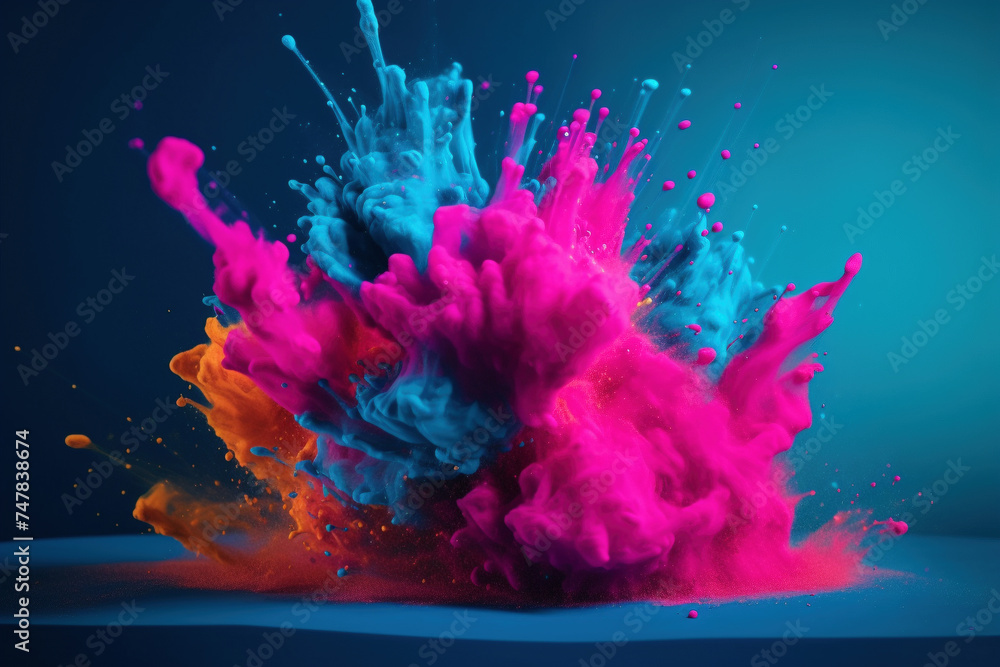 Vibrant Paint Explosion in Mid-Air on Dark Background