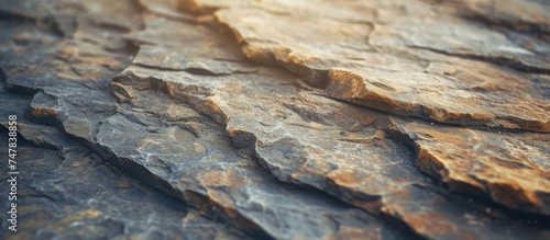 This close-up view of a rock surface showcases the intricate patterns and textures of clean  old stone. The surface features a unique blend of lines  crevices  and bumps  creating a captivating