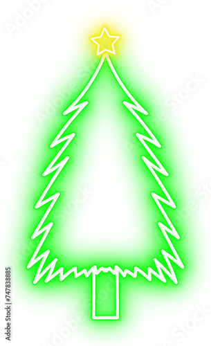Neon Christmas tree icon for Christmas decoration, new year party isolated on transparent background
