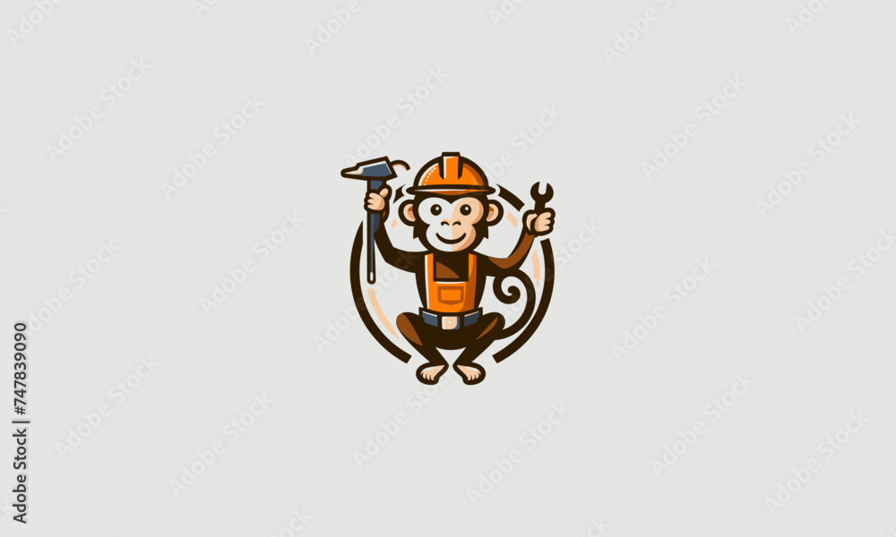 monkey wearing uniform worker vector flat design logo monkey wearing uniform worker vector flat design logo