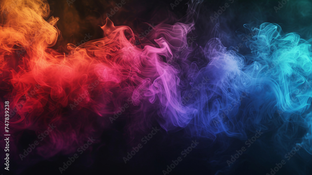 Spectrum of colored smoke intertwines in the abyss, a dance of hues crafted by AI Generative.