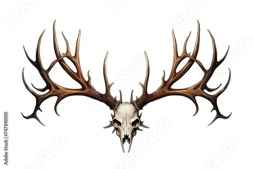 deer skull with antlers isolated on PNG Background. Generative Ai. 