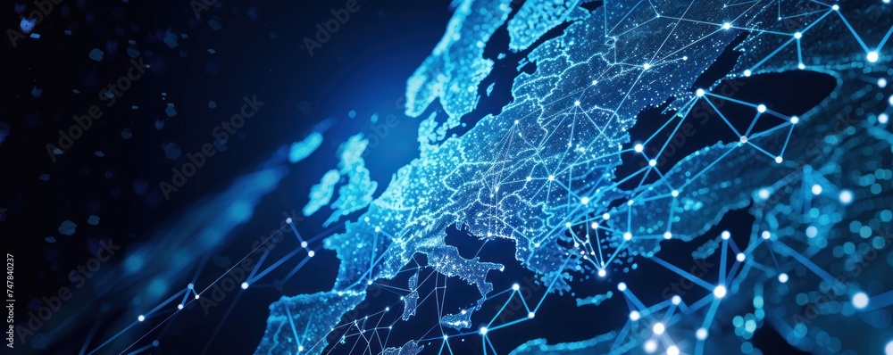 Obraz premium Western Europe in blue digital map.