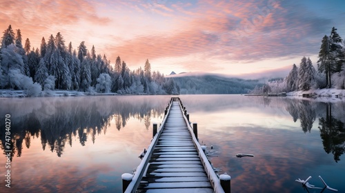 Winter Wonderland: Snowy Lake Sunset Reflections, Canon RF 50mm f/1.2L USM Capture