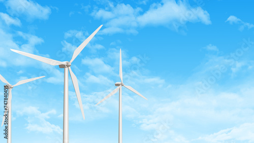 Wind turbine with blue sky and moving clouds