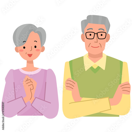 喜ぶ表情のシニア夫婦の上半身