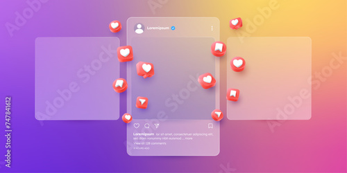 social media app interface post and emoji reaction illustration