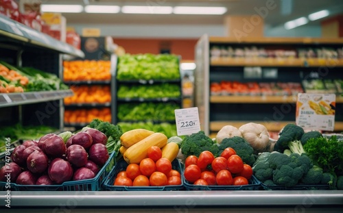 Vegetables Displayed on Vibrant Mart Colorful Shelves in the Supermarket Ai Generative 