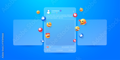 social media app interface post and emoji reaction illustration