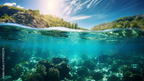 Tranquil Split Underwater Scene  Sunlit Sky   Serene Sea - Canon RF 50mm f 1.2L USM Capture