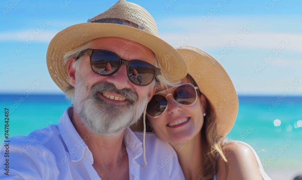 Happy couple enjoying on beach in sunny day. Happy couple enjoying on beach in sunny day.
