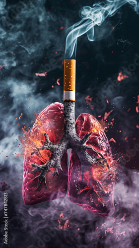 breathefree: a haunting image of a cigarette infiltrating lungs, symbolizing the destructive impact of smoking on health photo