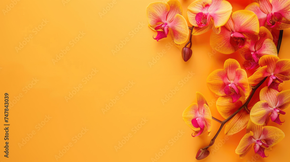Obraz premium Orchid flowers background. Copy space. Close-up of orchid flowers.