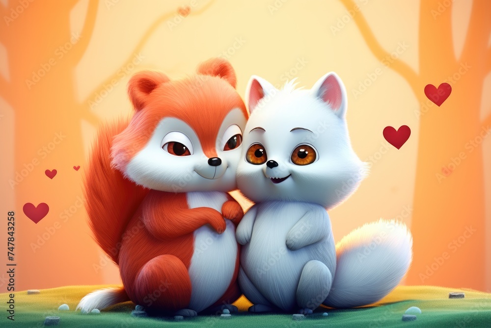 Fototapeta premium Adorable animal characters expressing love