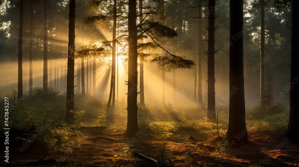 Obraz premium Mystical Sunrise in Enchanting Dorset Woods, UK | Canon RF 50mm f/1.2L USM