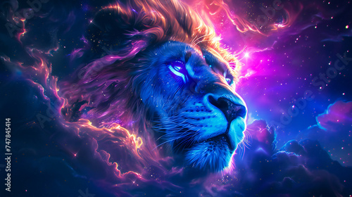 A stylized mighty fantasy lion head