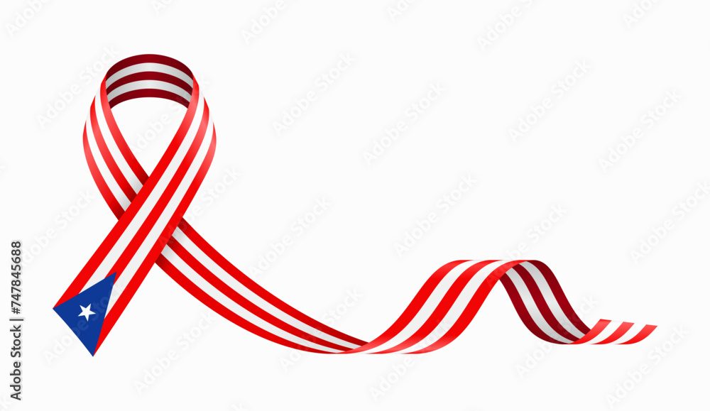 Obraz premium Puerto Rican flag stripe ribbon wavy background layout. Vector illustration.