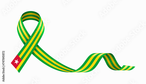 Togolese flag stripe ribbon wavy background layout. Vector illustration.