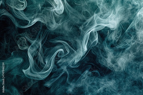 A photo featuring a texture of blue and white smoke on a black background, creating an intriguing visual effect, Smoky swirls of dark teal and navy, invoking mystery and intrigue, AI Generated