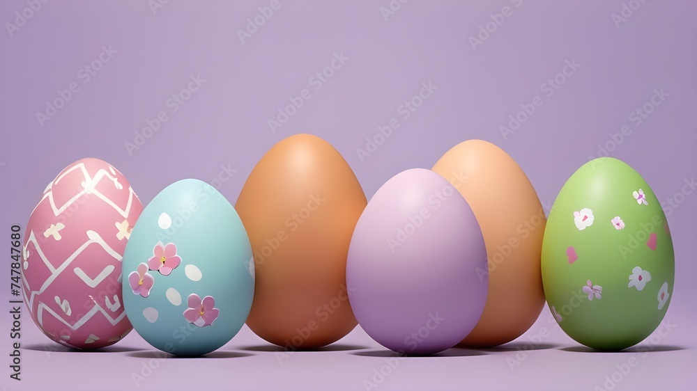 Pastel Easter Eggs On A Purple Backround.Generative AI